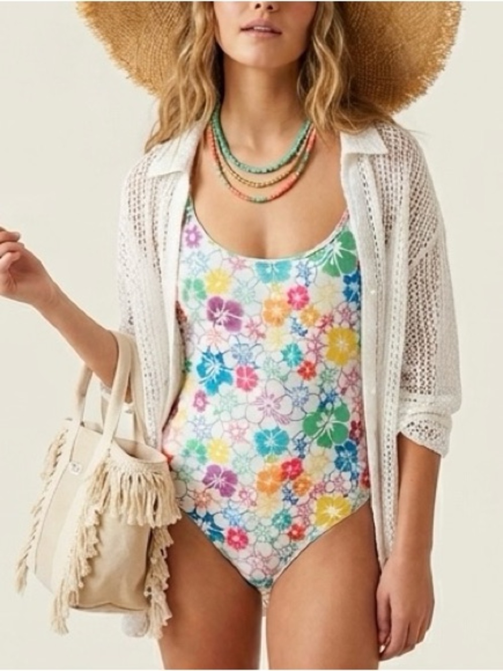 Mochi Womens Floral Ruffle Trim One Piece Swimsuit Size‎ M Beach Tropical Summer